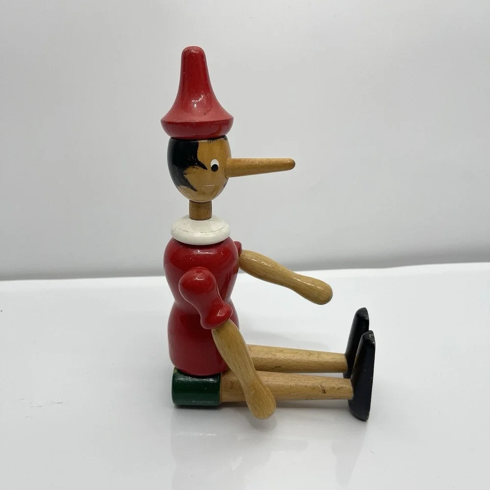 VTG Wooden Pinocchio Puppet Statue Doll Articulated Jointed Poseable Italy‎ 12